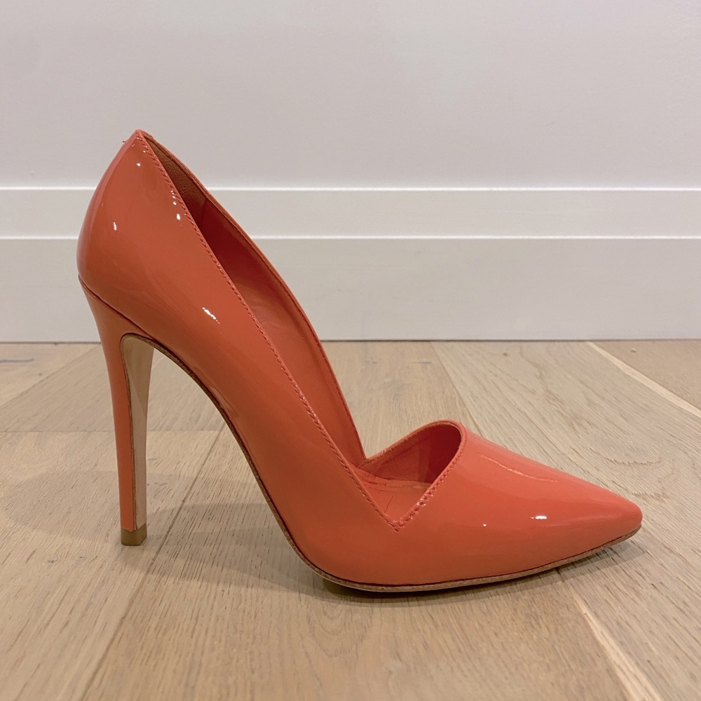 Alice + Olivia Dina D’Orsay Heels in Coral Patent Leather | Size 37
